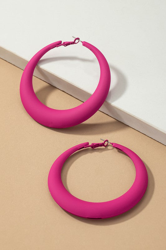 Large color coated puffy hoop earrings