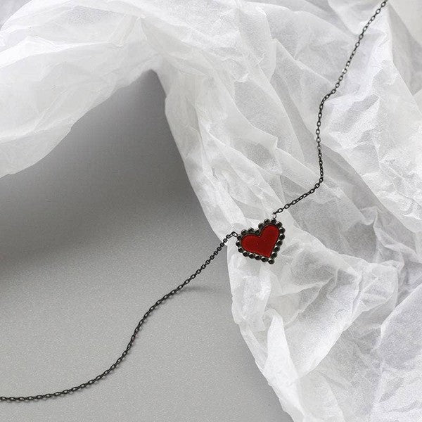 BLACK FINISH RED HEART NECKLACE
