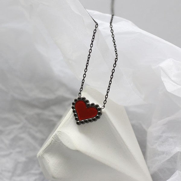 BLACK FINISH RED HEART NECKLACE