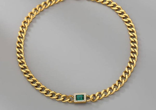 18K Gold Crystal Chain Necklace