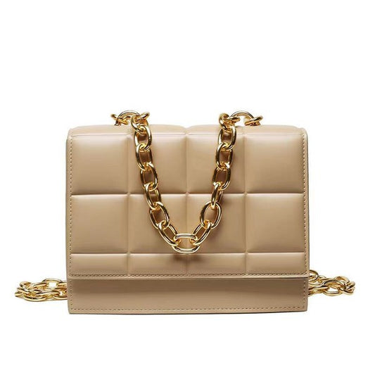 SQUARE QUILTED DESIGN CHAIN LINK HANDLE BAG