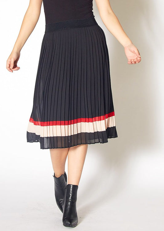 Pleione Pleated Chiffon Striped Dress in XS-XL