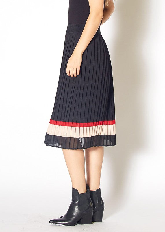 Pleione Pleated Chiffon Striped Dress in XS-XL