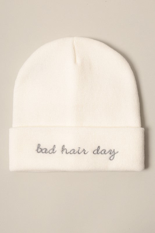 Bad Hair Day Embroidery Solid Cuffed Beanie