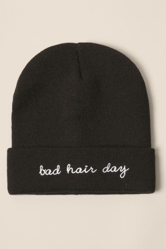 Bad Hair Day Embroidery Solid Cuffed Beanie