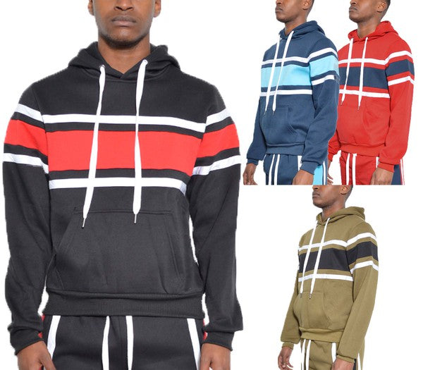 SOLID WITH THREE STRIPE PULLOVER HOODIE