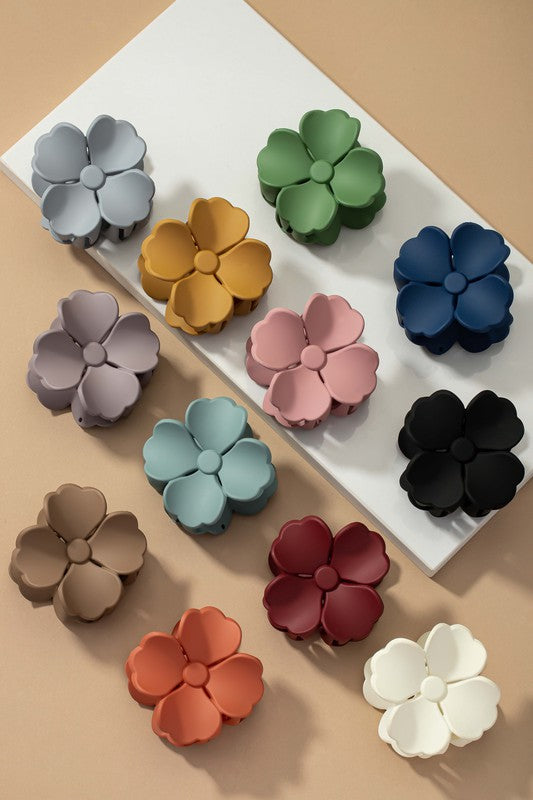Matte color coated flower hair claw clip