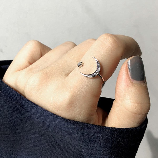 925 Sterling Silver Star Moon Ring