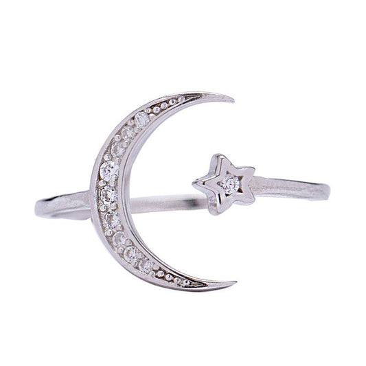 925 Sterling Silver Star Moon Ring