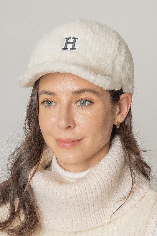 Letter H Chenille Patched Sherpa Baseball Cap