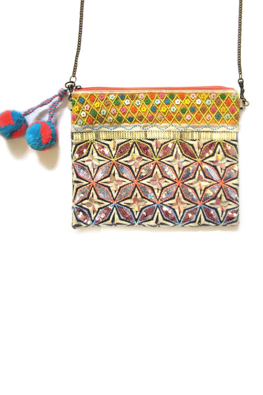 Boho Embellished Clutch with Chain