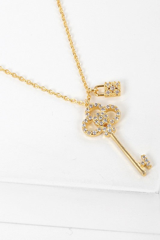 CZ Gold-Dipped Key Necklace