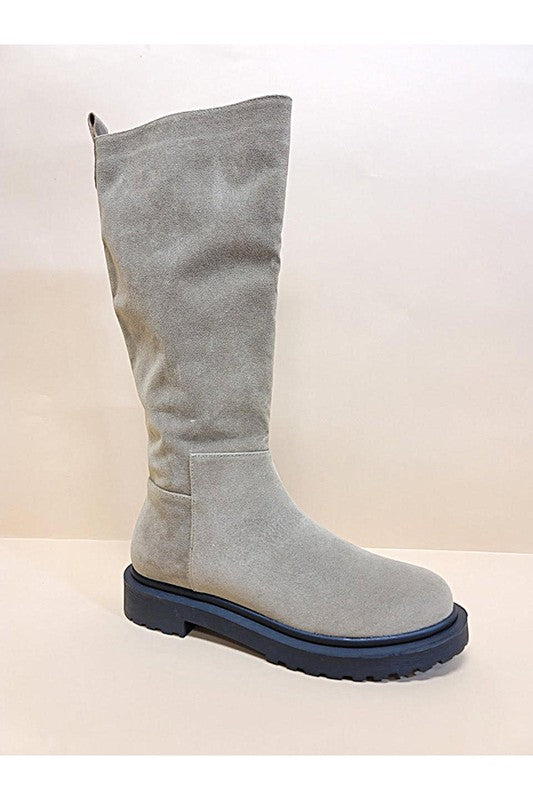 Casual block heel suede long boots